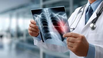 A doctor holding up an x - ray image photo