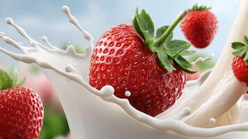 Milk and strawberries photo