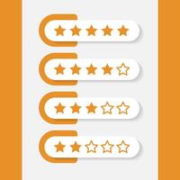 Five stars customer product review icon set, featuring yellow 5 star rating flat icons for apps and websites. Represents quality, customer rating, and feedback vector