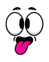 Cartoon face sticking its tongue out with big googly eyes making a funny and silly facial expression of surprise or excitement, ideal for conveying playful emotions vector