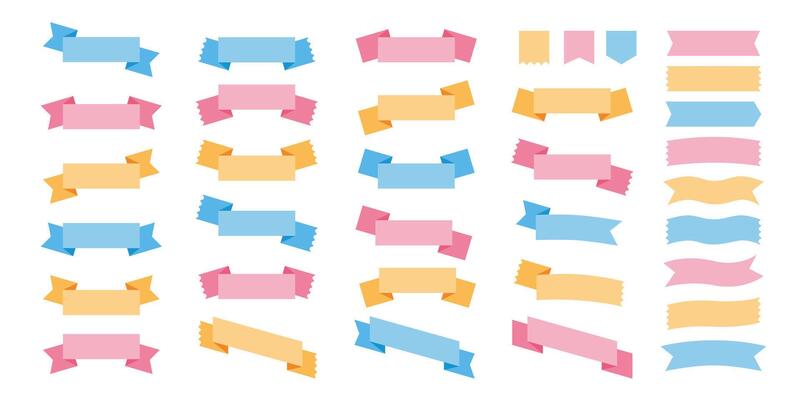 Simple ribbon frame. Title flag banner. Empty decorative elements for messages, invitations, branding, product labels. Various ribbon borders. Flat speech bubble. set