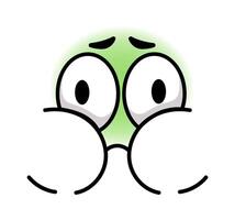 Cartoon representation of a green emoticon experiencing fear and anxiety, featuring wide open eyes and a worried expression, conveying a sense of panic or distress vector