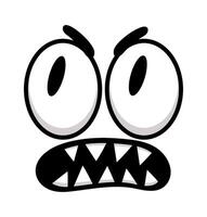 Cartoon face featuring sharp teeth and wide open eyes, vividly expressing anger and grumpiness in a humorous manner, isolated against a clean white background vector