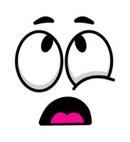 Cartoon face showing surprise and fear, with wide open eyes and mouth, creating a funny and expressive emoticon conveying shock and astonishment vector