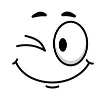 Cartoon face winking and smiling, radiating positive emotions like happiness, joy, and approval, creating a cheerful and playful vibe perfect for various fun contexts vector