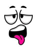 Funny cartoon face sticking out its tongue, featuring half closed eyes that convey feelings of disgust, boredom, or silliness, all set against a clean white background vector