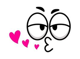 Cartoon face blowing kisses with heart shaped lips and pink hearts floating around, expressing love and affection in a playful and romantic way vector