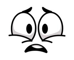 Cartoon face showing fear with wide opened eyes and worried expression, simple design in black and white, perfect for conveying negative emotions like anxiety, worry or panic vector