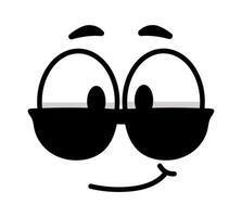 Cartoon face featuring large eyes, wearing stylish sunglasses and smiling slightly, radiating coolness and confidence with a cheerful, playful expression vector