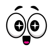 Cartoon face with open mouth and star shaped pupils showing amazement, surprise or astonishment, with raised eyebrows, on a white background vector