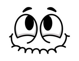 Simple cartoon face featuring large, expressive eyes and a cheerful, funny smile radiating happiness and joy, set against a clean white background vector