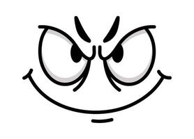 Cartoon character displaying a sly face with narrowed eyes and a malicious smile, radiating suspicion and distrust while scheming with cunning intentions and devious plans vector