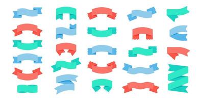 Ribbon banner. Wrapped strip titles. Decorative curved flag for text, title, slogan. Wrap, fold, wave shape elements for advertising, invitations, badges. Retro blank banners set vector