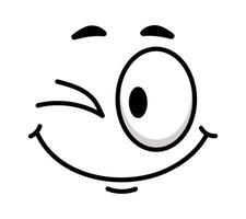 Winking cartoon face featuring a large eye and a broad smile, radiating happiness and joy against a clean white background, capturing a playful and cheerful emotion vector