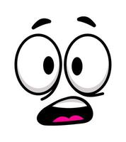 Cartoon face showing a surprised expression with wide open eyes and mouth, conveying feelings of fear, panic, and shock, ideal for illustrating emotional reactions vector