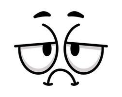 Cartoon face featuring large eyes and expressive eyebrows, conveying a feeling of disappointment with a downturned mouth, isolated against a clean white background vector
