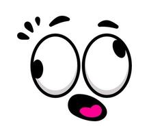 Funny surprised cartoon face with wide opened eyes and mouth expressing fear and shock, simple illustration isolated on a white background vector