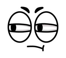 Simple and funny cartoon face showing distrust and skepticism with raised eyebrows and squinting eyes. Expressing doubt and suspicion in a comical way. Perfect for conveying disbelief or questioning vector