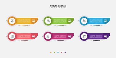 Timeline Creator infographic template. 6 Step timeline journey, calendar Flat simple infographics design template for business vector
