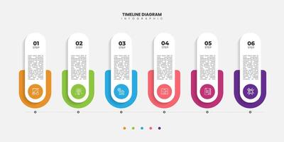 Timeline Creator infographic template. 6 Step timeline journey, calendar Flat simple infographics design template. vector