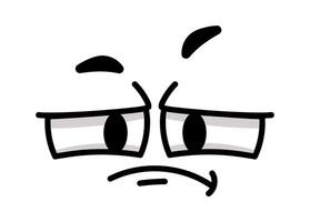 Cartoon face expressing distrust and skepticism, featuring a raised eyebrow and pursed lips. Rendered in black and white, isolated against a clean white background vector