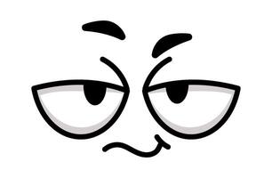 Cartoon face expressing suspicion with raised eyebrows and squinting eyes, capturing distrust and skepticism in a humorous and playful design that adds a quirky touch to any project vector