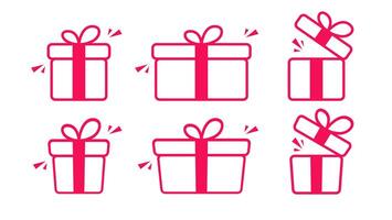 Set of festive gift boxes in red, shown both closed and opened. vector