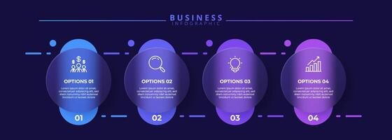 Infographic label design template featuring icons and four distinct steps. Ideal for process charts, presentation slides, workflow schemes, banners, flow diagram vector