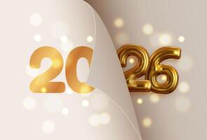 Happy New Year 2026 greeting card template design. Concept of the beginning of the New Year, the calendar page turned and the New Year begins. vector