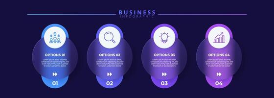 Infographic label design template featuring icons and four distinct steps. Ideal for process charts, presentation slide vector