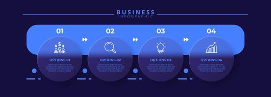 Infographic label design template featuring icons and four distinct steps. Ideal for process charts, presentation slides, workflow schemes, banners, flow diagrams, and data visualization vector