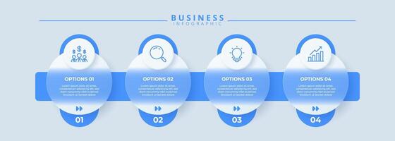 Design template for infographic labels with icons and 4 options or steps. Suitable for process diagrams, presentations, workflow layouts, banners, flow charts, and infographics. vector