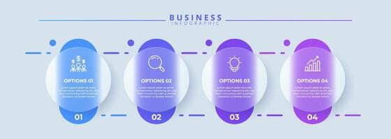 Design template for infographic labels with icons and 4 options or steps. Suitable for process diagrams, presentations, workflow layouts, banners, flow charts vector