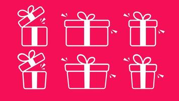 Set of festive gift boxes in red, shown both closed and opened. Perfect for celebration or party themed vector