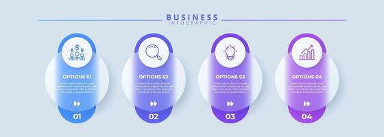 Design template for infographic labels with icons and 4 options or steps. Suitable for process diagrams, presentations, workflow layouts vector
