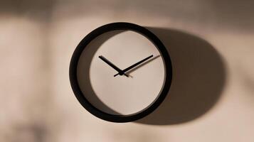 Modern minimalist wall clock casting shadow in a cozy interior space during daylight hours photo