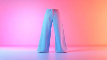 Stylish wide-leg blue jeans displayed against a colorful gradient background in a modern fashion setting photo