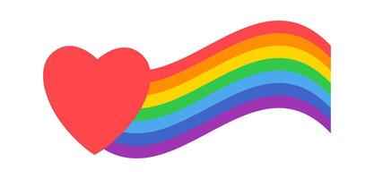 Waving rainbow flag adorned with a vibrant red heart symbolizes the LGBTQ plus community, celebrating love, diversity, and inclusivity while promoting acceptance and equality for all vector