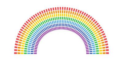 Colorful rounded rectangles are forming a rainbow arch on a white background, creating a vibrant and visually appealing design with a spectrum of colors vector