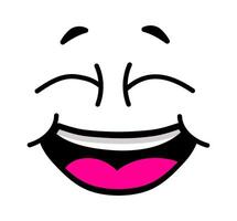 Joyful cartoon face expressing positive emotions, happiness, and laughter with its eyes closed and a wide open mouth, radiating cheerfulness and amusement vector