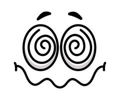 Cartoon dizzy face showing confusion with swirling eyes and wavy mouth, expressing disorientation, bewilderment, and a sense of being overwhelmed vector