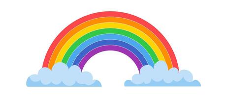 Bright, colorful rainbow arching gracefully over two fluffy clouds against a pristine white background, symbolizing hope, joy, and the beauty of nature s wonders vector