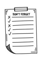 Hand drawn checklist displaying both completed and uncompleted tasks, secured with adhesive tape, representing organization and productivity in daily planning and time management vector