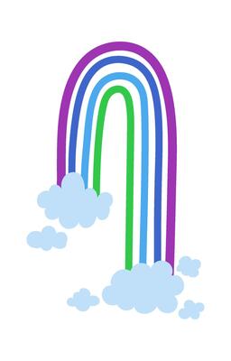 Brightly colored rainbow arching from stylized clouds, creating a cheerful and whimsical atmosphere against a clean white background, evoking feelings of joy and imagination