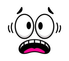 Cartoon face expressing fear and surprise, featuring wide open eyes and mouth, trembling with worry and anxiety in a humorous and exaggerated manner, creating a funny character illustration vector
