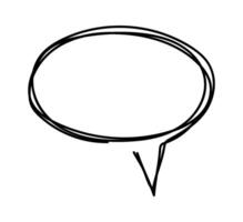 Oval empty speech or thought bubble with a triangular tail is hand drawn with a black marker on a white background, creating a simple yet effective communication symbol vector
