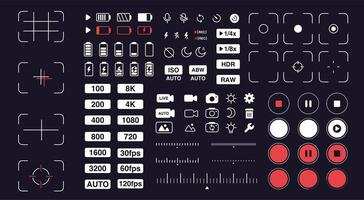 Camera interface. Smartphone camera UI icons. Mobile phone viewfinder, photo settings. Tablets digital cameras, photography apps, mobile accessories. cellphone symbols vector