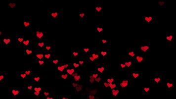 Red Heart icons floating up animation isolated on Black Background video