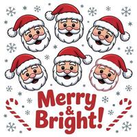 Merry and Bright Santa Faces Holiday vector