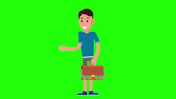 Man right handshake green screen, handshake gesture chroma key, male person greeting with hand on green background video